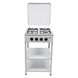 Gaskocher 4 Flammig, Gaskochfeld 50CM Gas Standherd Freistehender Gaskocher mit 2 Etagen Regal & Deckel, Kommerzielle Gasherd für Familien- oder Outdoor-Aktivitäten (weiß)