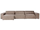 Modul 3-Sitzer Ecksofa Stoff braun mit Chaiselongue rechts Kissen Skandi Hellnar