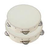Sporgo 2 Stück Handtrommel Holz: Tambourin Handheld Tamburin, Tambourin mit Metall Klingeln, Handtrommel Percussion für Spiel, Tanz, Partybegleitung (6 Zoll 8 Zoll)