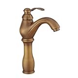 Retro Messing Waschtischarmatur - Einhebel-Hochwaschtischmischer für Badezimmer Warm/Kaltwasser Antik-Stil mit britischen Standardschläuchen und stilvollem Design