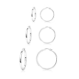 PABBEU Ohrringe Silber 925 Creolen, 3 Paar Ohrringe, 20mm, 30mm, 40mm, Hypoallergen, Sterling-Silber, Poliert, Hebel Rückseite