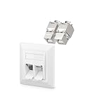 VCELINK 1x Keystone Netzwerkdose Unterputz CAT7/6A 2Fach, Lan Dose Doppelt Keystone RJ45 Modul, STP Vollgeschirmt, RJ45 Ethernet Datendose DSL Patchkabel Verlegekabel