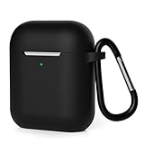 KOKOKA Schutzhülle Hülle Kompatibel mit AirPods 2 & 1, Silikon Schutzhülle Hülle Case für AirPods 2 & 1, LED an der Frontseite Sichtbar Stoßfeste Schutzhülle,Schwarz