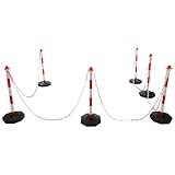 Parkplatzsperre Set 6er-Pack Absperrpfosten mit Absperrkette, Parkplatzsperre mit Wassergefüllter Basis, Parkschranken für Parkplätze und Baustellen, Säulenhöhe 85 cm, Rot + Weiß