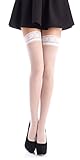 Romartex halterlose 20 DEN Elasthan Strümpfe mit schmalem Spitzenbund (4-6 cm), M, weiß