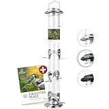 wildtier liebe Körner Futtersäule, Vogelfutterspender 52cm, Silber - aus rostfreiem Edelstahl I Vogel-Futterstation, Vogelfutter-Säule, Wildvögel Futtersilo I Ganzjährige Vogelfütterung