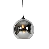 Qazqa - Art Deco Art Deco Hängelampe I Pendellampe I Pendelleuchte schwarz mit Rauchglas - Wallace I Wohnzimmer I Schlafzimmer - Rund - LED geeignet E27