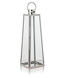 KHG Laterne 70 cm in Silber aus Stahl/Glas, pyramidenförmig, praktischer Tragegriff Kerzenständer, Kerzenhalter, Outdoor und Indoor, Deko, für Wohnzimmer, Balkon, Terrasse, Garten usw.