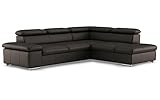 CAVADORE Leder-Schlafsofa Valerie mit Ottomane / Eckcouch mit Schlaffunktion + Kopfteilverstellung / 272 x 73 x 226 / Echtleder Dunkelbraun