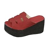 Hausschuhe für Damen, Größe 38, hohl, lässige Hausschuhe, schräge Unterseite, Sandalen, extra breite Schuhe, rot, 40 EU