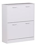 Schuhkipper Kiel Weiß matt 2 Fächer 75 x 87 x 24 cm, Design Holz-Schuhschrank zum klappen, Schuhkommode modern mit Ablage