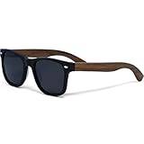 Sonnenbrille Damen & Herren Holz | Premium Walnussholzbügel Schwarzer Acetatrahmen | Holzbrille UV400 Polarisiert Gläser | Damen & Herren Sonnenbrille UV Schutz | (schwarz)