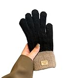 SHINROAD Unisex-Handschuhe, Winter, Outdoor, 1 Paar, Touchscreen, weich, dick, Plüsch, volle Finger, gestrickt, farblich abgestimmt, rutschfest, verdickt, Schwarz , Einheitsgröße