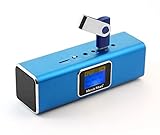 MusicMan TXX3548 MA Soundstation Stereo-Lautsprecher mit integriertem wiederaufladbarem Akku und LCD-Display (MP3-Player, Radio, microSD-Kartensteckplatz, USB-Steckplatz), Blau