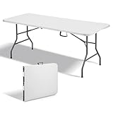 TEENO Klapptisch 180x74x74 cm,6 oder 8 Personen,mit Sicherheitsverschluss, Tragegriff, Weißer Gartenklapptisch, Ideal für Buffets, Feiern und Camping