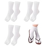 SamHeng Unisex Tabi Flip Flop Socken Japanische Geta Socken 3 Paar Baumwoll-Tabi-Socken mit geteilter Spitze, elastisch für Damen und Herren (Weiß)