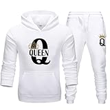 Edelaura Herren Sportanzug Damen Tracksuit 2-teilige Anzug Langarm Kapuzenpullover mit Taschen und Hose mit Kordelzug King Queen Print Freizeitanzug Unisex Jogginganzug Fitnessanzug Pärchen Hoodie Set
