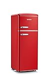 SEVERIN Retro - Kühl-/ Gefrierkombination, platzsparendes Raumwunder, 4 x höhenverstellbare Abstellflächen und eine große Veggiebox, 206 L Nutzinhalt, rot, RKG 8930