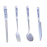 Hohopeti Porzellan griff Besteck Edelstahl Schneidemesser Gabel Löffel für Zuhause Elegantes Küchenbesteck Spülmaschinengeeignet Vielseitig für Restaurant Hotel