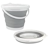 Beldray Faltbarer Eimer 10 L – Putzeimer, Pop-up-Eimer, zusammenklappbare Waschschüssel, Ideal für Camping und Festivals, Grau Weiß