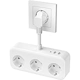 Steckdosenleiste mit USB, Doppelstecker für Steckdose, 6 in 1 Steckdosenadapter, 3 Fach und 3 USB für Büro, Hause, Reisen mit Kabel