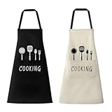 Rmerasor Schürze,2 Stück Kochschürze Hochwertige Schürze für Damen und Herren, Küchenschürze in Schwarz und Weiß, Wasserabweisende Latzschürze, Perfekt zum Kochen und für die Gastronomie