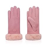 Feelorna Frauen Winterhandschuhe, 360° Winddichte Plüsch Manschette Thermische Touchscreen Handschuhe, Fleece gefütterte weiche Handschuhe für Outdoor Fahren Radfahren (Rosa)