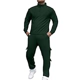 DBMZV Weihnachten Herren Waffel Trainingsanzüge Langarm Voll Reißverschluss Jacke & Hose 2-teiliges Set für Lässig Sport Arbeit Y2K Hip Hop Techwear Lustige Kostüme Männer(Grün,L)