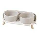Futternapf Hund Keramik Hundenapf Erhöht - Spritzsicherer Hundenäpfe mit Ständer - Doppel Napf Katze Fressnapf Hund - Futter Wasser Napfset für Kleine bis Mittlere Hunde und Große Katzen - 850ml x 2