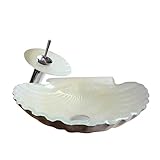 WOTZOV Aufsatzwaschbecken fürs Badezimmer, Aufsatzwaschbecken fürs Badezimmer, Glaswaschtisch mit Jakobsmuschel-Kunst, Aufsatzwaschtisch aus gehärtetem Glas, Kunstbecken, Behält,Spülbeckenset