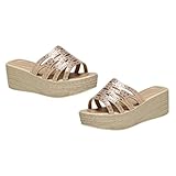 NOLITOY Damen Plateau Sandalen Keilabsatz Glitzer Sandaletten Sommer Pantoletten Elegant Bequem Stabil Außenbereich Mode Strand Schuhe