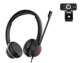 TruVoice Voicepro 80 Premium Headset und Webcam-Bundle (inklusive Doppel-Ohr-USB-Headset und 1080P-Webcam) All-in-One-Kombination