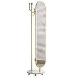 Goldfarbener Ganzkörperspiegel auf Rädern, drehbarer Bodenspiegel mit Garderobe und Aufbewahrung, für Damen und Mädchen, stilvoller Ganzkörperspiegel für Schlafzimmer und Wohnzimmer