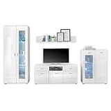 ENRIQUE Wohnwand Komplett-Set, Weiß Hochglanz - Moderne Schrankwand mit LED-Beleuchtung für Ihr Wohnzimmer - 330 x 194 x 42 cm (B/H/T)