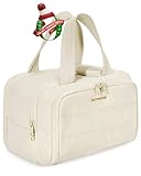 BAGSMART Reise Kulturbeutel Kulturtasche Damen, Große, Weit Offene Reisetasche für Frauen, Toiletry Bag Kosmetiktasche Make up Organizer mit Griff für Zubehör, Essentials, Toilettenartikel, Beige
