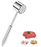 Bixury Fleischhammer 27 cm Lang Doppelseitiger Fleischklopfer Edelstahl Fleischhammer Silber Hammer für Küche mit Flacher & zackiger Schlagfläche für Schnitzel Koteletts Steaks Rindfleisch Huhn