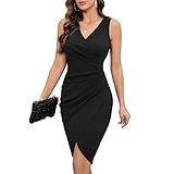 KOEMCY Damen Kleid Bodycon Abendkleider Wickelkleid Skinny Sexy Kleid Tiefer V-Ausschnitt Ärmellos Elegant Bleistiftkleid Cocktailkleid Partykleid (M)