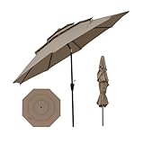 KOMFOTTEU Sonnenschirm für den Garten, φ291,5 cm, neigbar, 30° verstellbarer Winkel, Strandschirm mit 3 Ebenen mit 8 Stangen, Sonnenschutz, für Terrasse, Balkon, Höhe 245,5 cm, braun