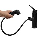 Waschtischarmatur, Wasserhahn Bad Armatur mit 2 Strahlarten Badarmatur Waschbecken Einhebelmischer für Badezimmer Mischbatterie Waschbecken wassersparend Schwarz