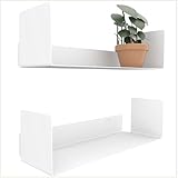 UNITURE® - 2er Set - Modernes Wandregal Weiß - 2x40 cm Bücherregal schwebend, Bilderleiste weiß