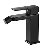 Coleniny Modern Bidet Wasserhahn Bad Schwarz | Einhebel Bidetarmatur mit drehbar Auslauf Höhe 110mm | Waschtischarmatur für Badezimmer | Armatur Waschbecken Eckig aus Messing | G3/8 Anschlussschlauch
