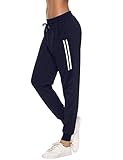 Sykooria Damen Jogginghose Sporthose Lang Yoga Hosen Freizeithose Laufhosen Baumwolle High Waist Trainingshose für Frauen, Streifen B-Navy Blau, L
