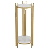 Pflanzenständer, Telefontisch in Marmoroptik mit 2-stufiger Ablage, hoher, schmaler, runder Beistelltisch für die Terrassendekoration, Eck-Nachttisch in Gold, 33 x 33 x 50 cm