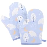 Toyvian 2 Stück Ofenhandschuhe Hitzebeständige Isolierende Baumwollhandschuhe für Küche und Backen Kleine mit Arktischem Bären Motiv Sicherer Schutz bei Mikrowelle und Grill
