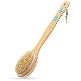Hience Rückenbürste mit Langem Stiel, Doppelseitige Duschbürste mit Weichen und Steifen Borsten, Rückenschrubber/Badebürste/Körperbürste für Peeling, Cellulite-Entfernung und Lymphdrainage