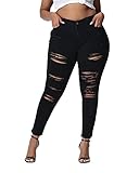 Gocolloa Skinny-Jeans für Damen, Übergröße, dehnbar, hohe Taille, zerrissene Knöchel-Jeans, Schwarz-057, 52 Mehr