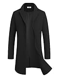 COOFANDY Mantel Herren Wintermantel Lang Warm Herrenmantel Reverskragen Trenchcoat Business Winterjacke mit Taschen Schwarz M