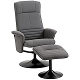 HOMCOM Relaxsessel mit Hocker, 360°drehbarer Fernsehsessel mit Liegefunktion Gepolstert TV Sessel mit Samtoptik für Wohnzimmer, Dunkelgrau