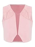 FEESHOW Kinder Cowboy Weste Jacke Jungen Mädchen Fransen Wildleder Weste Ärmellos Karneval Fasching Outfit Oberteil Gilets Rosa 134-140