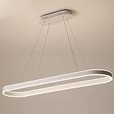 Moderne Dimmbare Pendelleuchte mit Fernbedienung Höhenverstellbar Oval Hängelampe für Wohnzimmer und Esszimmer Dekoration (Weiß L100cm)